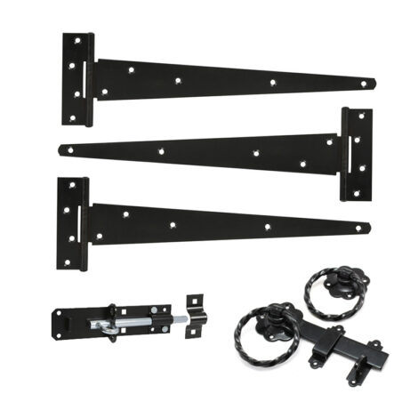 Iromongery Pack with Twisted Ring Gate Latch – Black